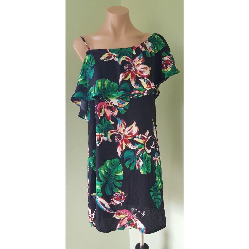 Bebop black ruffle of the shoulder dress swimsuit Cover up size M